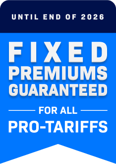 Blue badge with text: fixed premiums guaranteed until end of 2026 for all ottonova pro health insurance tariffs